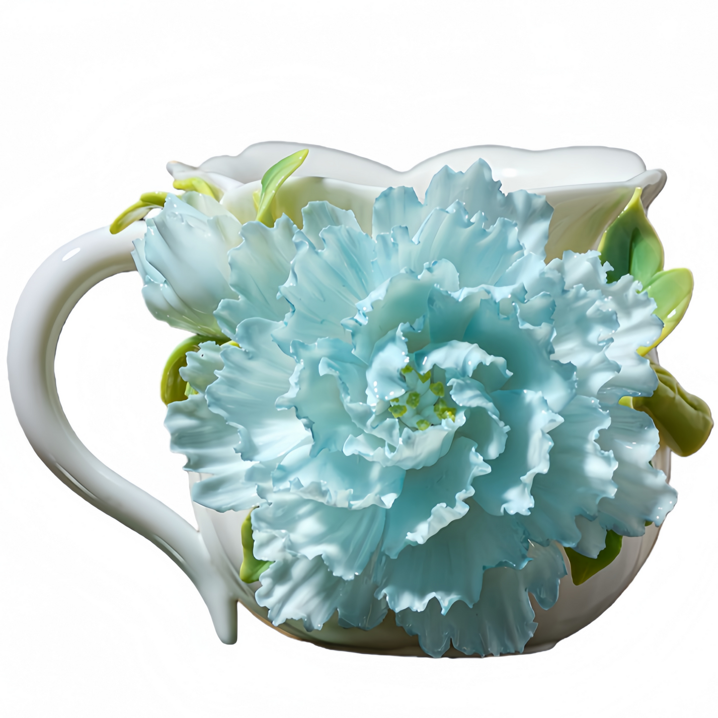 Intangible Cultural Heritage Hand-Sculpted Floral Ceramic Cup (Flower Glow - Cloud Tide Blue) - 100% Handcrafted