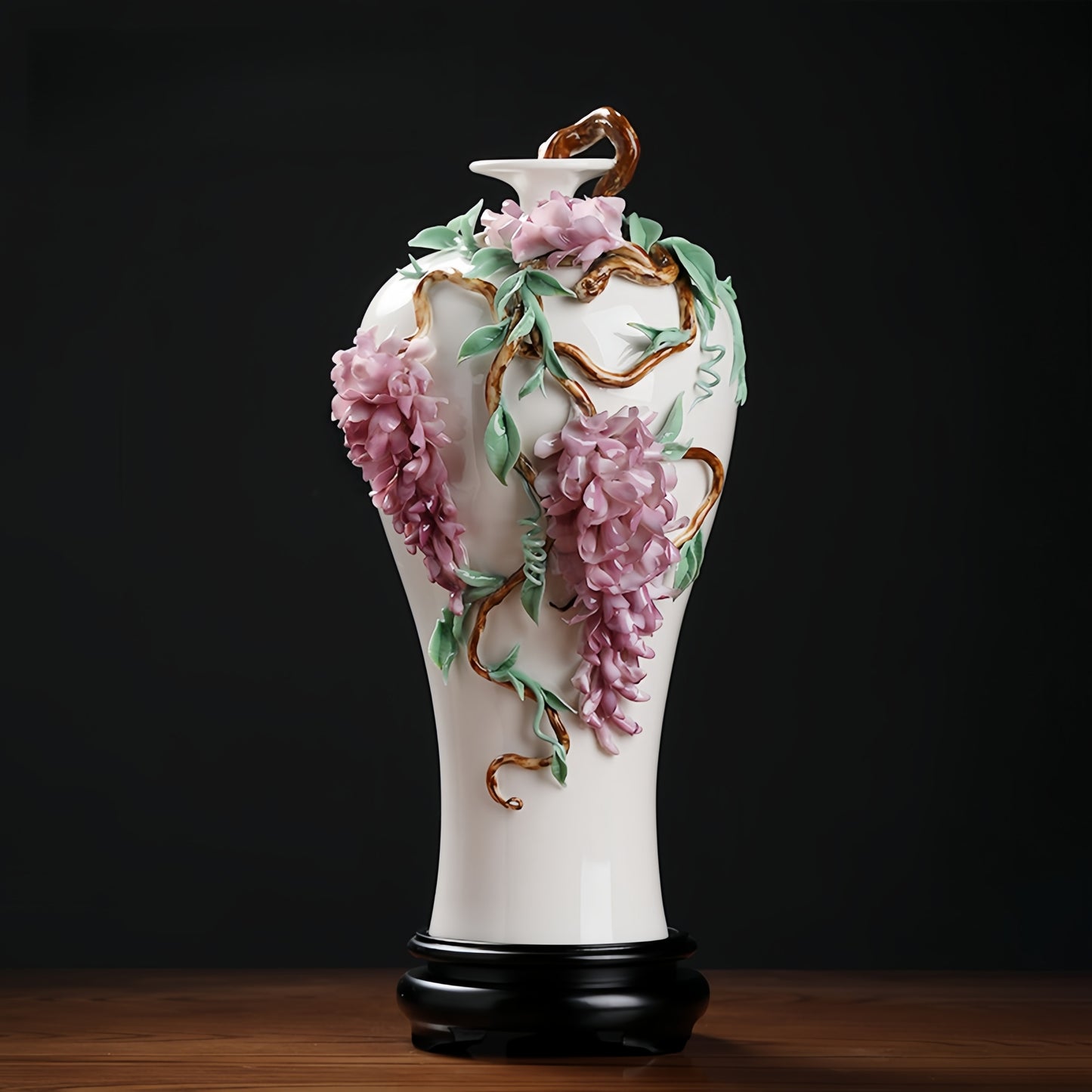 Intangible Cultural Heritage Hand-Crafted Ceramic Wisteria Flower Vase Ornament