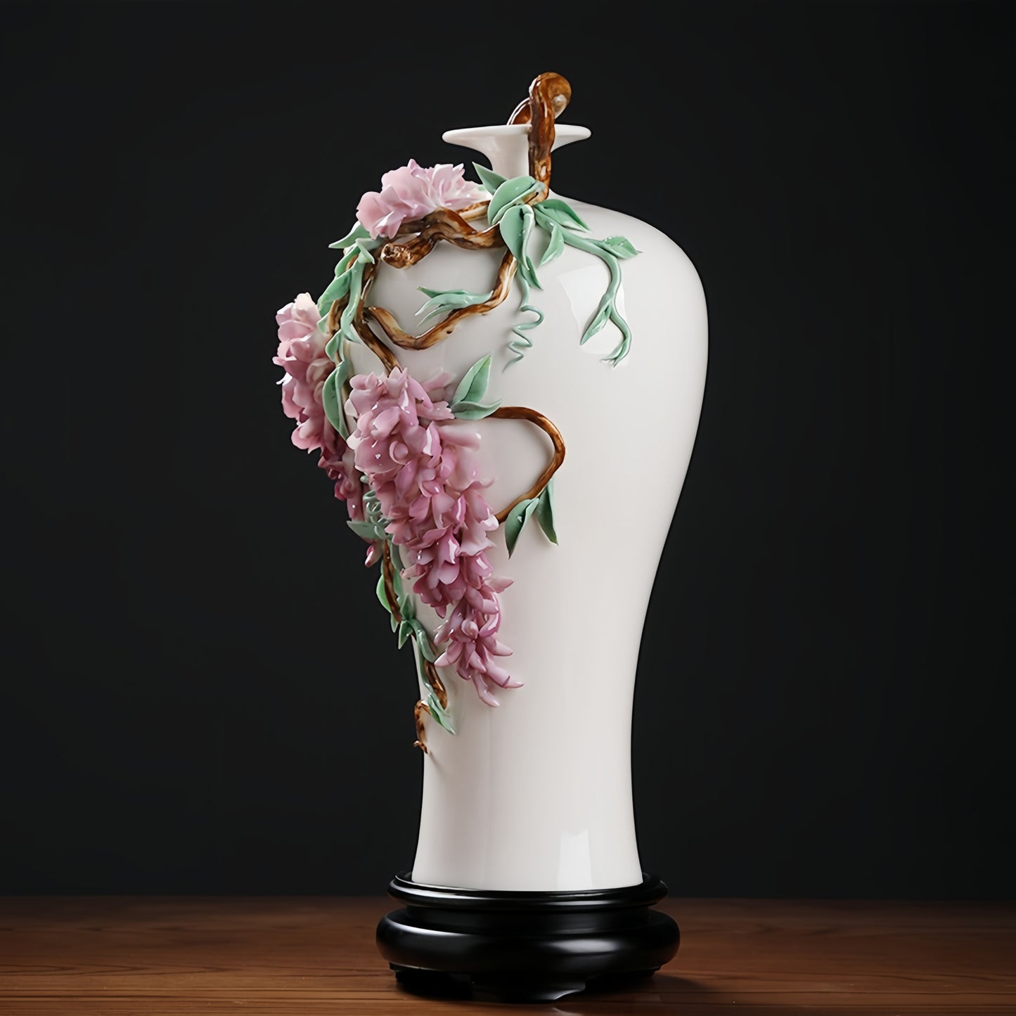 Intangible Cultural Heritage Hand-Crafted Ceramic Wisteria Flower Vase Ornament