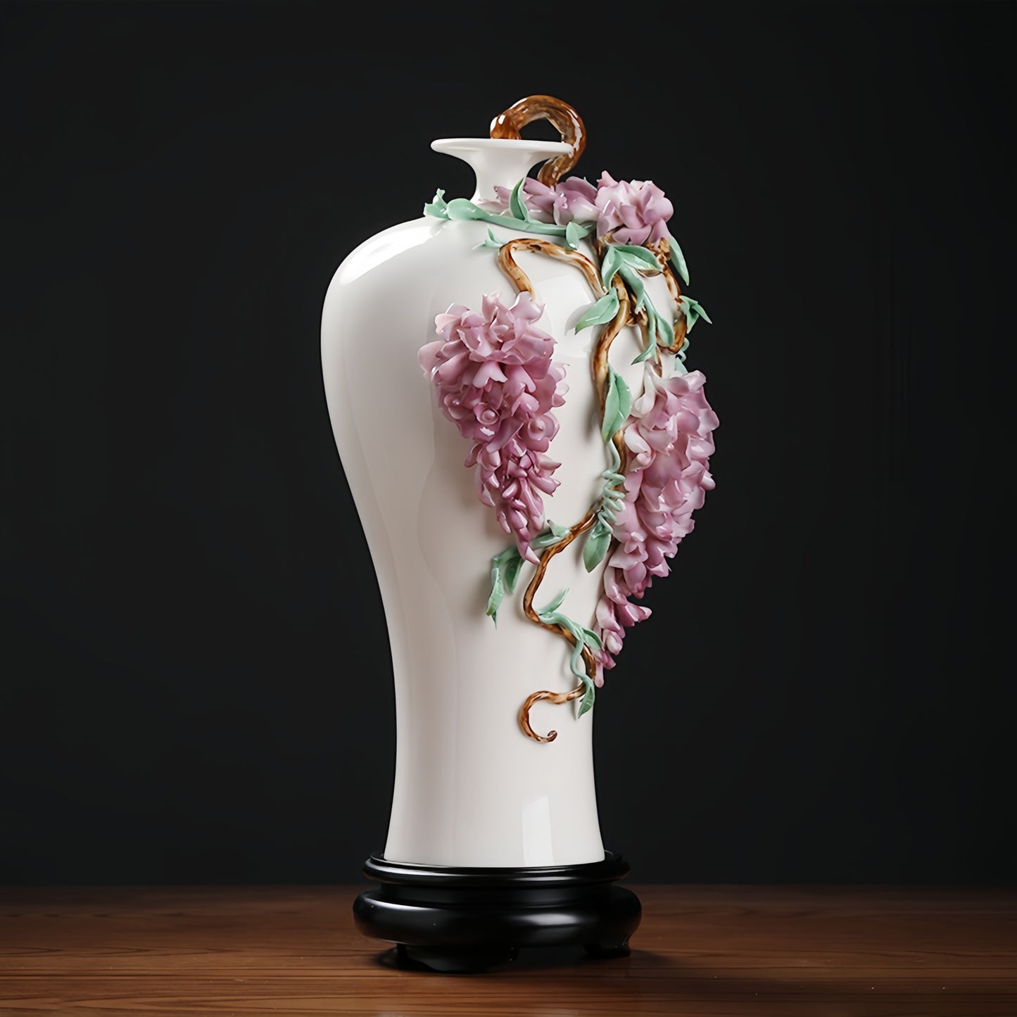 Intangible Cultural Heritage Hand-Crafted Ceramic Wisteria Flower Vase Ornament