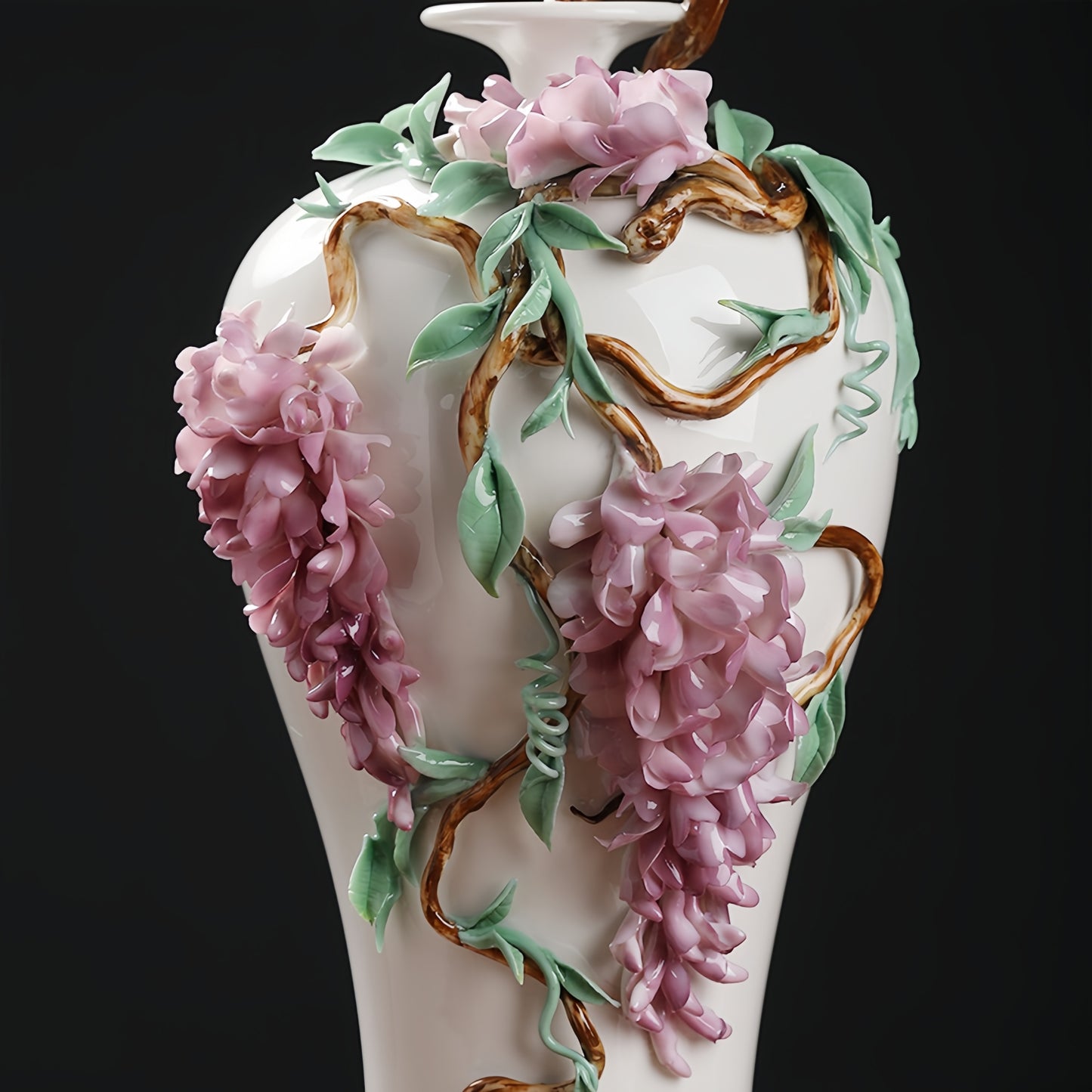 Intangible Cultural Heritage Hand-Crafted Ceramic Wisteria Flower Vase Ornament