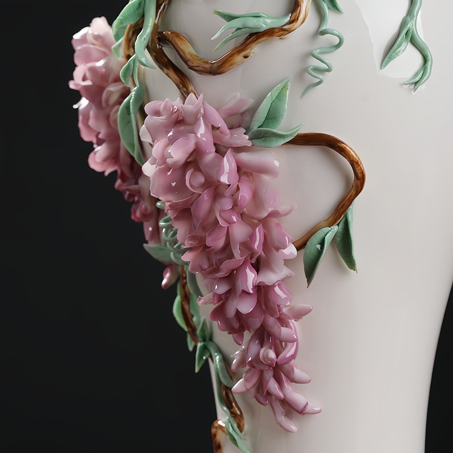 Intangible Cultural Heritage Hand-Crafted Ceramic Wisteria Flower Vase Ornament