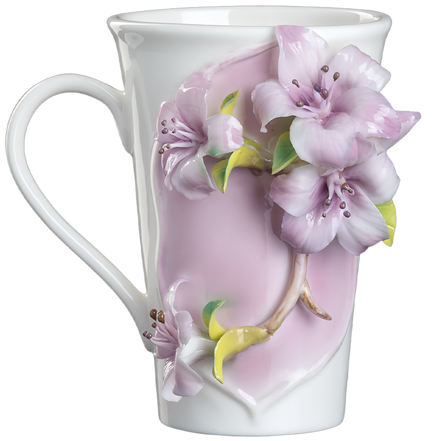 Intangible Cultural Heritage Hand-Sculpted Flower Pottery Rhododendron Tea Cup Coffee Cup (Purple) - 100% Handcrafted