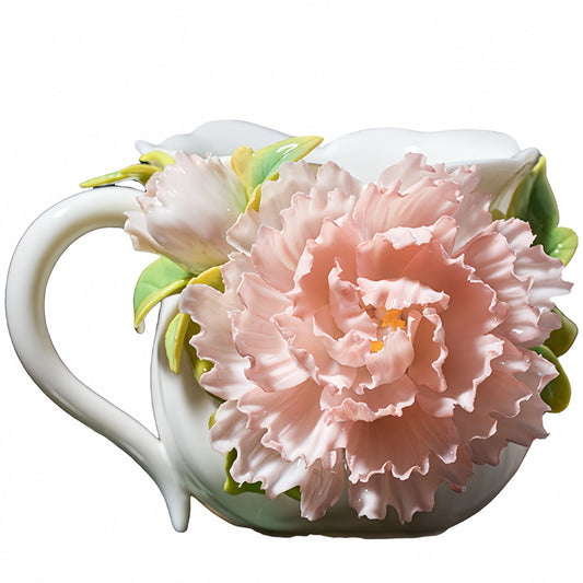 Intangible Cultural Heritage Hand-Sculpted Floral Ceramic Cup (Flower Glow - Pink Blush) - 100% Handcrafted