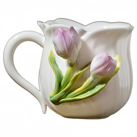 Intangible Cultural Heritage Hand-Sculpted Ceramic Tulip Flower Water Cup Coffee Cup(purple) - 100% Handcrafted