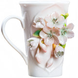 Intangible Cultural Heritage Hand-Sculpted Floral Ceramic Pear Blossom Tea Cup & Coffee Cup (Pink) - 100% Handcrafted