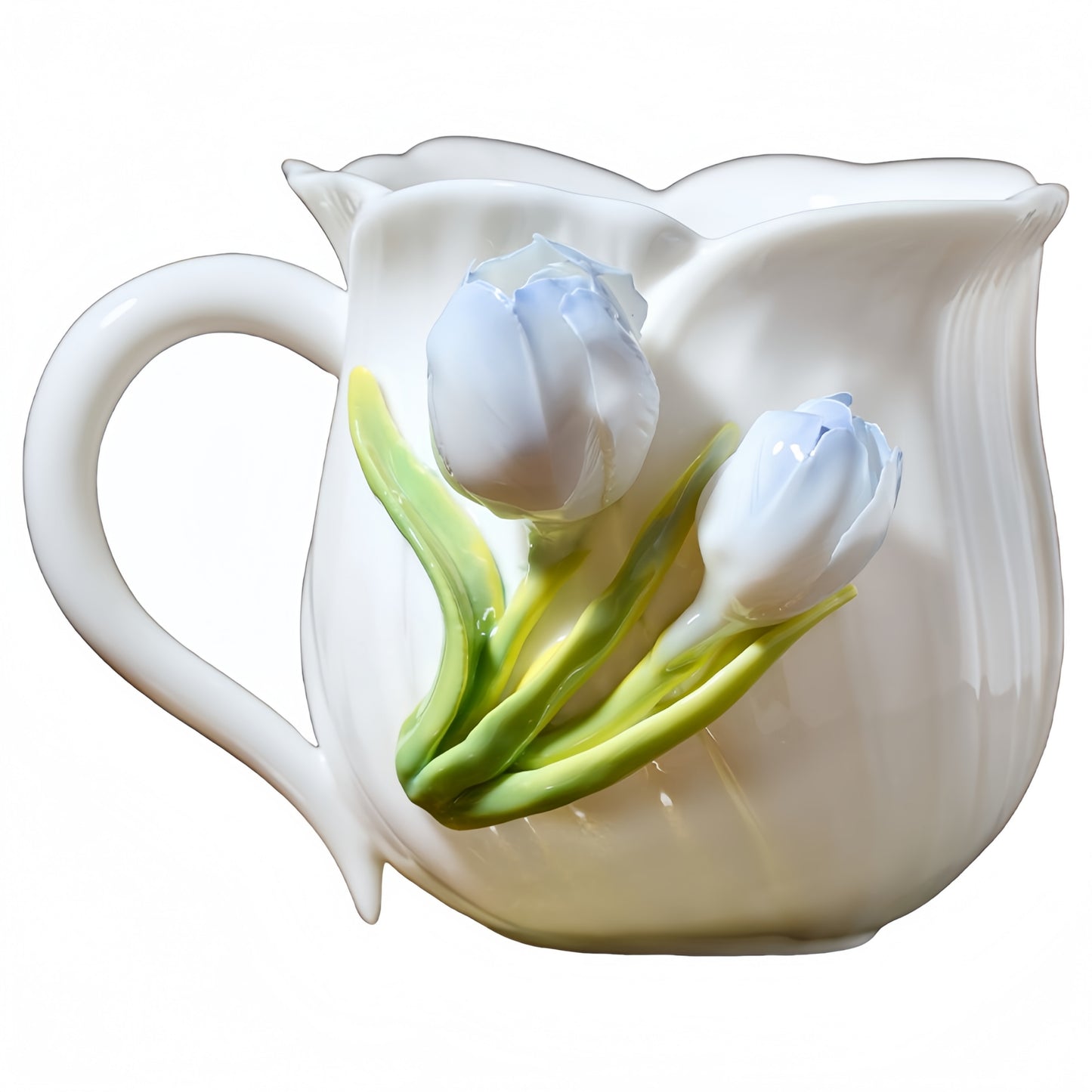 Intangible Cultural Heritage Hand-Sculpted Ceramic Tulip Flower Water Cup Coffee Cup(blue) - 100% Handcrafted