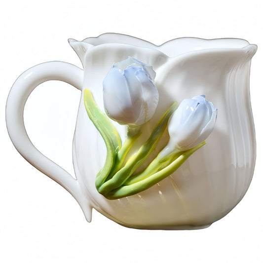 Intangible Cultural Heritage Hand-Sculpted Ceramic Tulip Flower Water Cup Coffee Cup(blue) - 100% Handcrafted