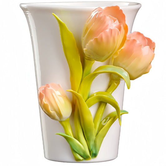 Intangible Cultural Heritage Hand-Sculpted Ceramic Tulip Flower Cola Cup Coffee Mug(pink) - 100% Handcrafted