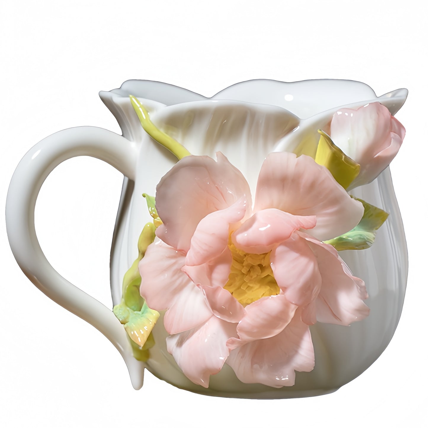 Intangible Cultural Heritage Hand-Sculpted Ceramic Peony Flower Water Cup Coffee Mug(pink) - 100% Handcrafted