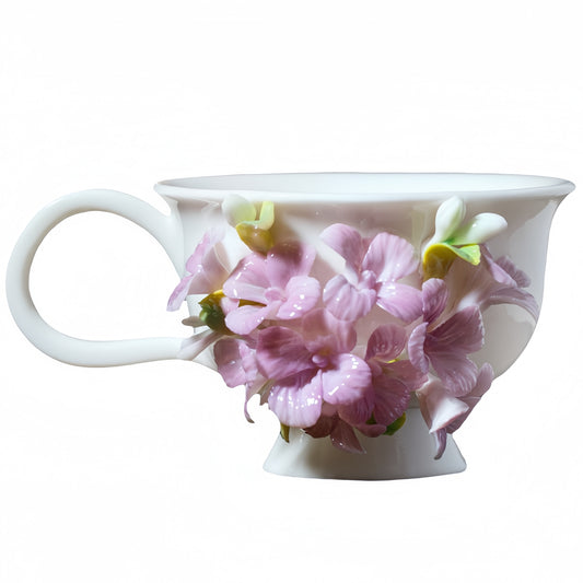 Intangible Cultural Heritage Hand-Sculpted Ceramic Hydrangea Water Cup Coffee Mug - 100% Handcrafted