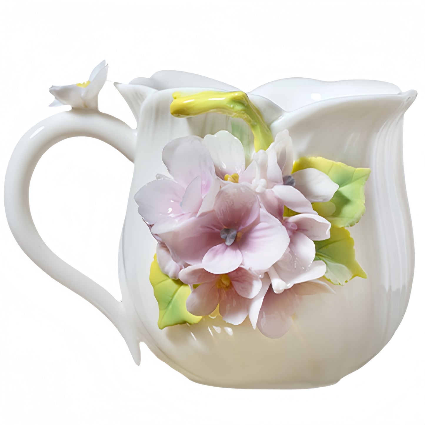 Intangible Cultural Heritage Hand-Sculpted Ceramic Hydrangea Water Cup Coffee Mug - 100% Handcrafted