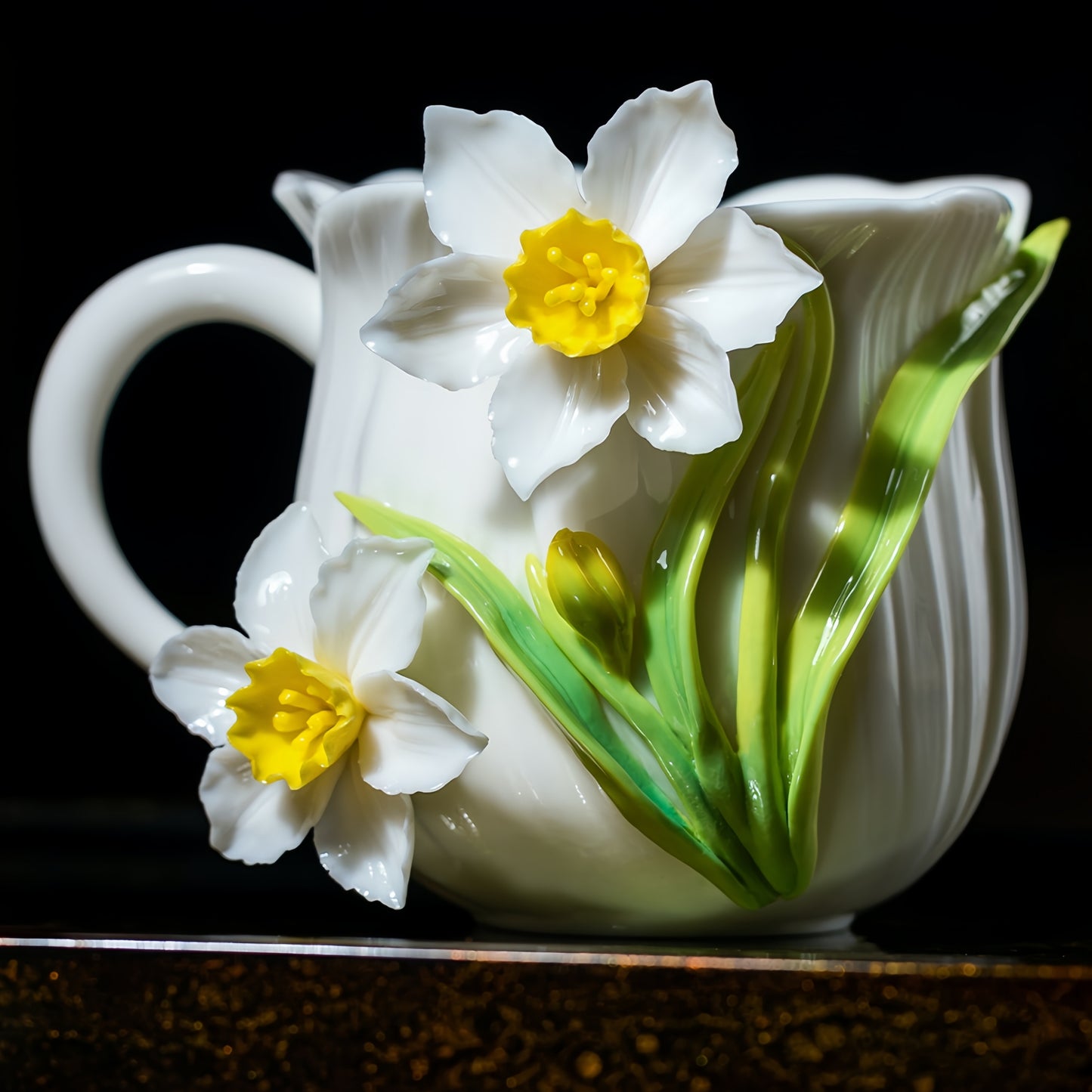 Intangible Cultural Heritage Hand-Sculpted Ceramic Narcissus Flower Water Cup Coffee Mug - 100% Handcrafted