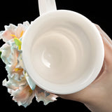 Intangible Cultural Heritage Hand-Sculpted Ceramic Gladiolus Flower Water Cup Coffee Mug (Ice Sea Blue) - 100% Handcrafted