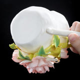 Intangible Cultural Heritage Hand-Sculpted Peony Ceramic Water Cup & Coffee Mug - 100% Handcrafted
