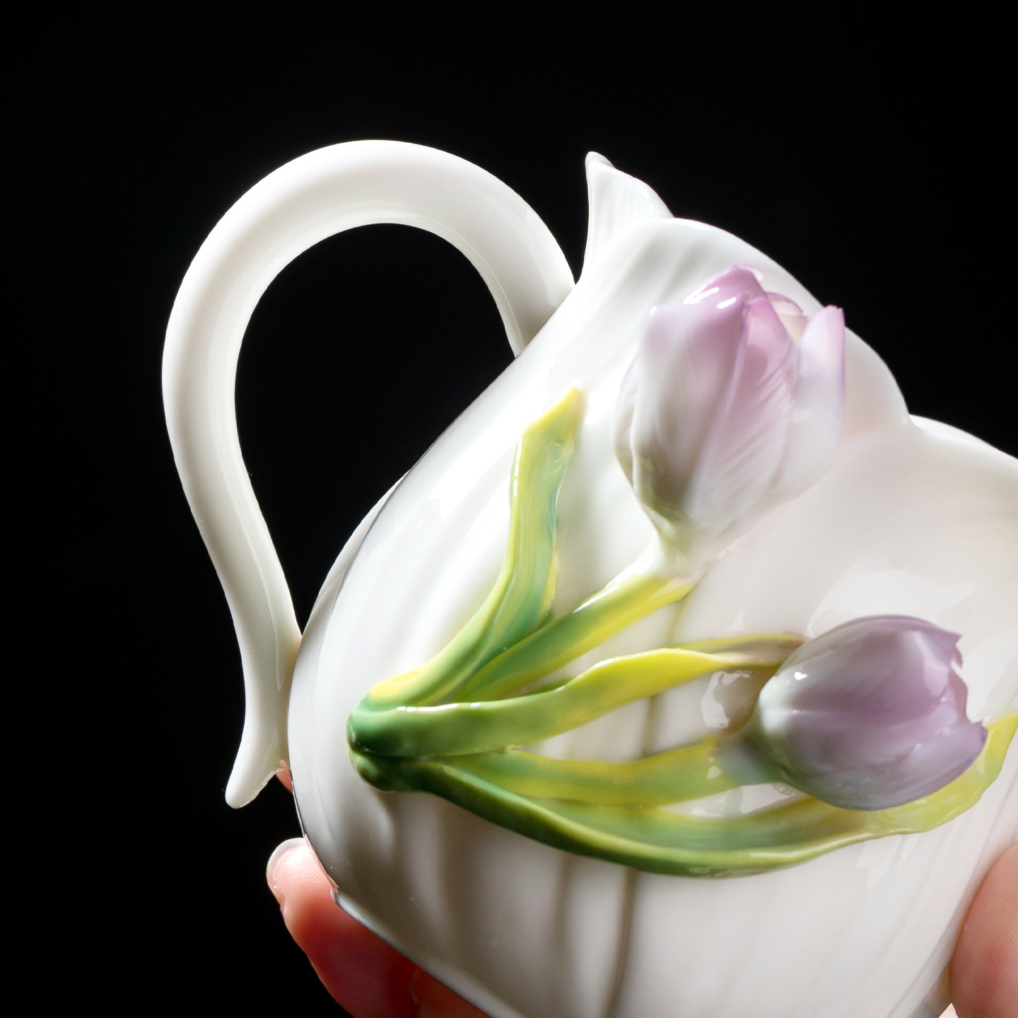 Intangible Cultural Heritage Hand-Sculpted Ceramic Tulip Flower Water Cup Coffee Cup(purple) - 100% Handcrafted