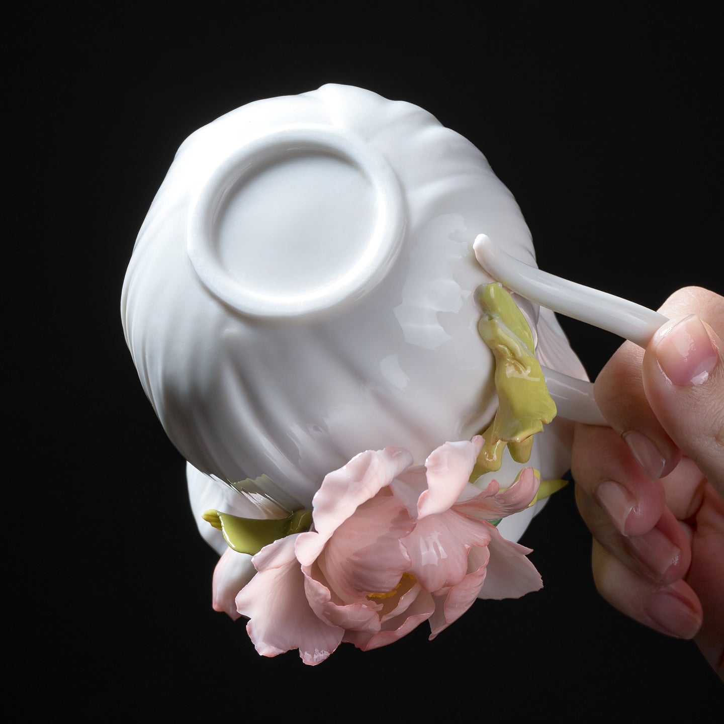 Intangible Cultural Heritage Hand-Sculpted Ceramic Peony Flower Water Cup Coffee Mug(red) - 100% Handcrafted