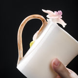 Intangible Cultural Heritage Hand-Sculpted Orchid Ceramic Butterfly Orchid Teacup Coffee Cup - 100% Handcrafted