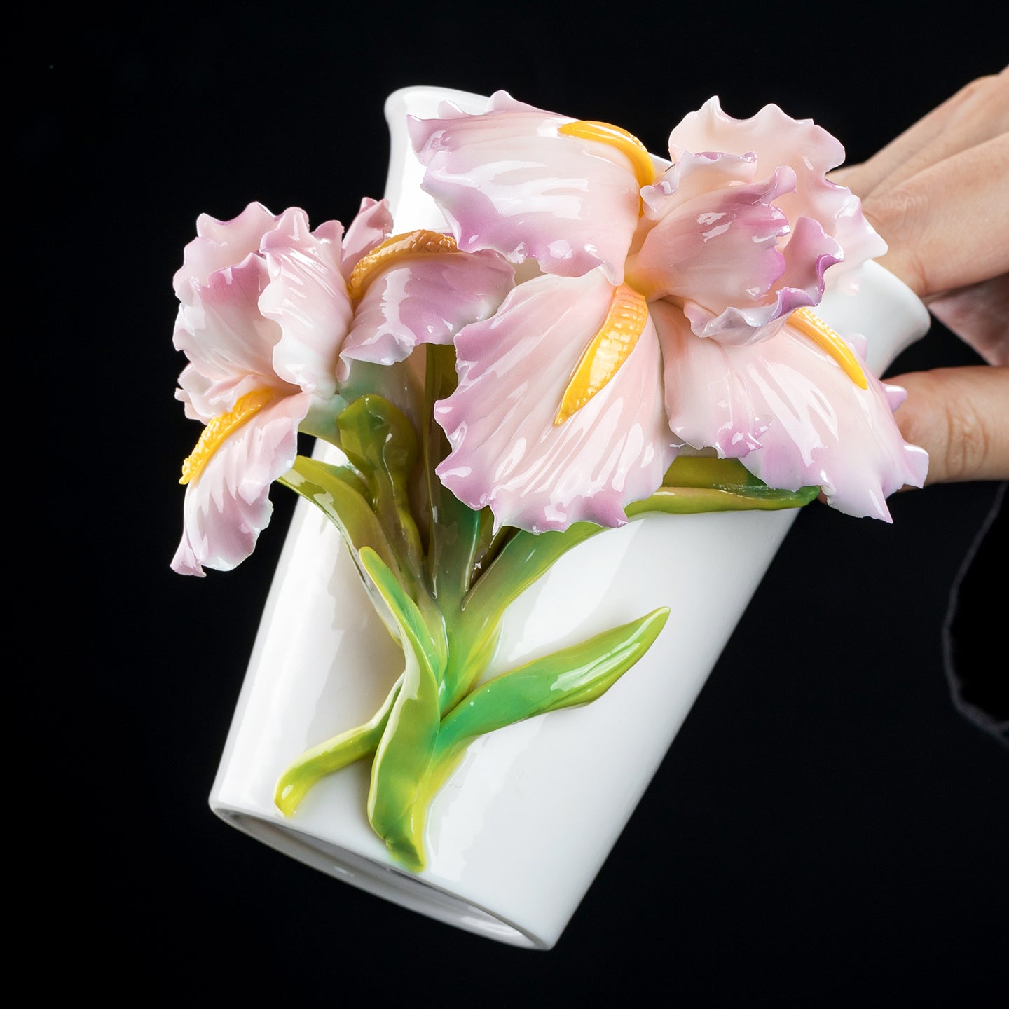 Intangible Cultural Heritage Hand-Sculpted Ceramic Iris Flower Cola Cup Coffee Mug - 100% Handcrafted