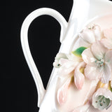 Intangible Cultural Heritage Hand-Sculpted Floral Ceramic Pear Blossom Tea Cup & Coffee Cup (Pink) - 100% Handcrafted