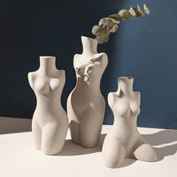 Body Modeling Art Vase Silent Style Ceramic Vase Sculpture White Plain Embryo Flower Vase