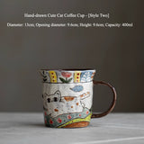 Handmade original ceramic hand-painted underglaze cat mug coffee cup tea cup water cup girlfriend gift