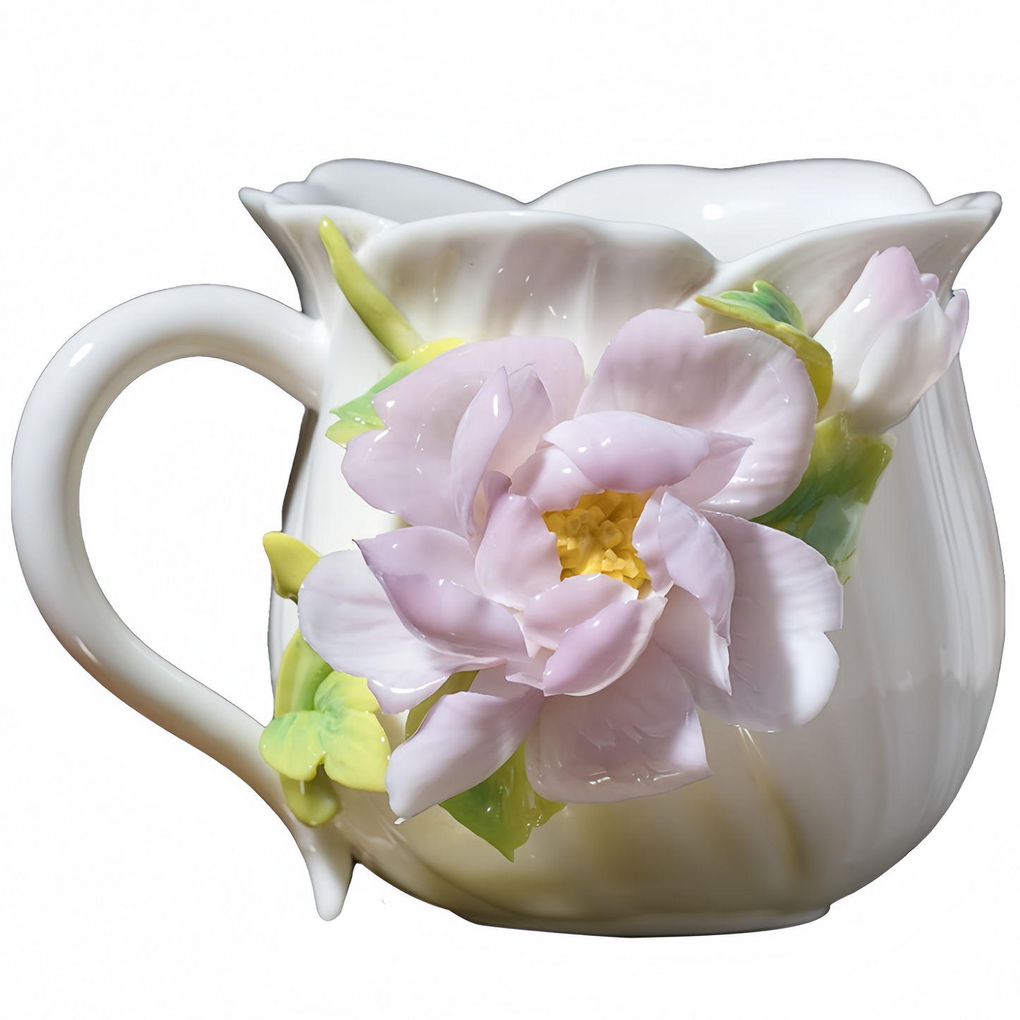 Intangible Cultural Heritage Hand-Sculpted Ceramic Peony Flower Water Cup Coffee Mug(purple) - 100% Handcrafted