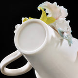 Intangible Cultural Heritage Hand-Sculpted Ceramic Gladiolus Flower Water Cup Coffee Mug (Ice Sea Blue) - 100% Handcrafted