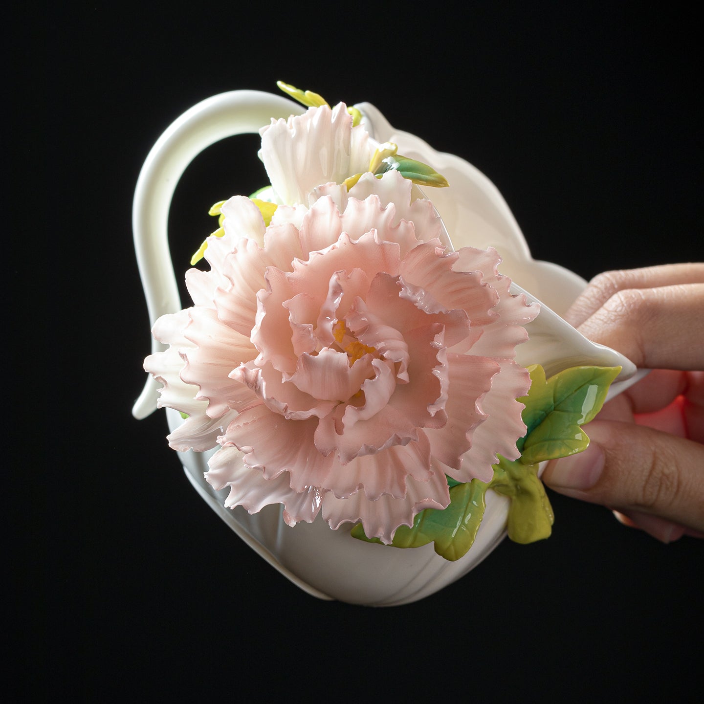 Intangible Cultural Heritage Hand-Sculpted Floral Ceramic Cup (Flower Glow - Pink Blush) - 100% Handcrafted