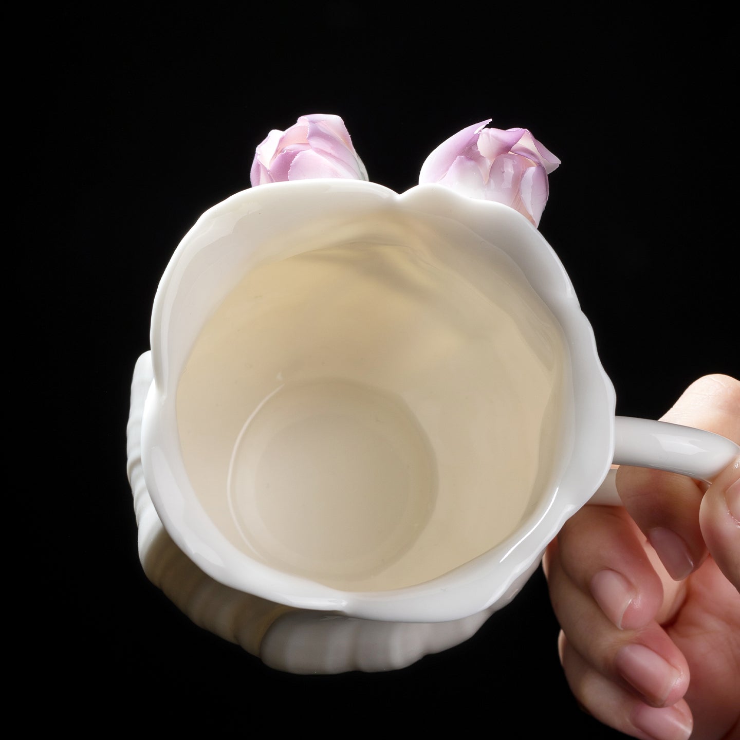 Intangible Cultural Heritage Hand-Sculpted Ceramic Tulip Flower Water Cup Coffee Cup(purple) - 100% Handcrafted