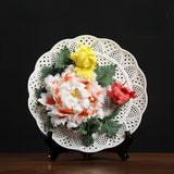 Ceramic handicrafts, peony hanging plate art ornaments, new Chinese living room decorative handicrafts, housewarming gifts