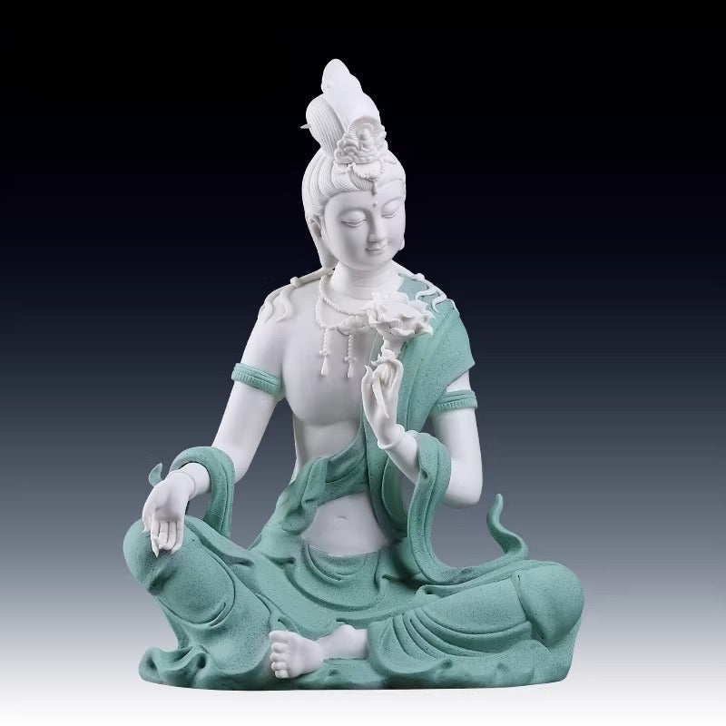 Ceramic ornament "Lotus Water Moon Guanyin" Viewed from Nanhai Guanyin Bodhisattva worshiping household Buddha statues