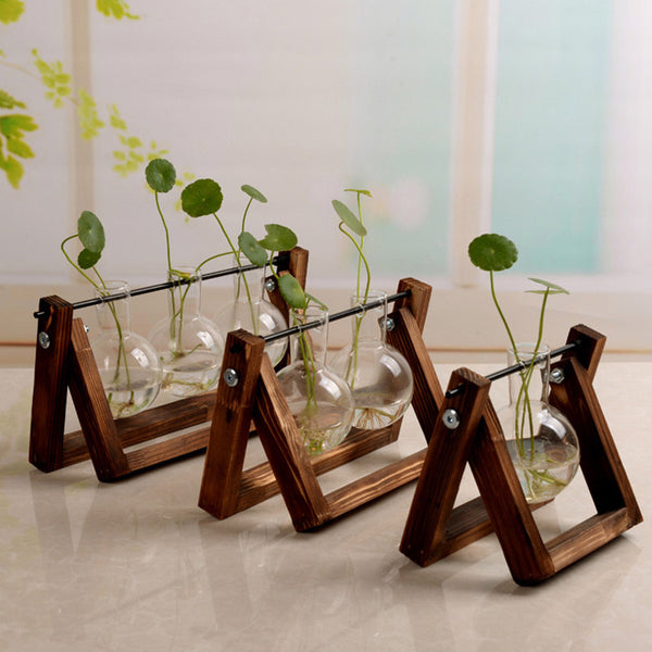 Swing Wooden Stand Hydroponic Plant Container Glass Vase | Ceramic Vase | RB&RAMICS