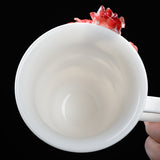 Intangible Cultural Heritage Hand-Sculpted Ceramic Cinnabar Red Mandala Flower Water Cup Coffee Mug - 100% Handcrafted