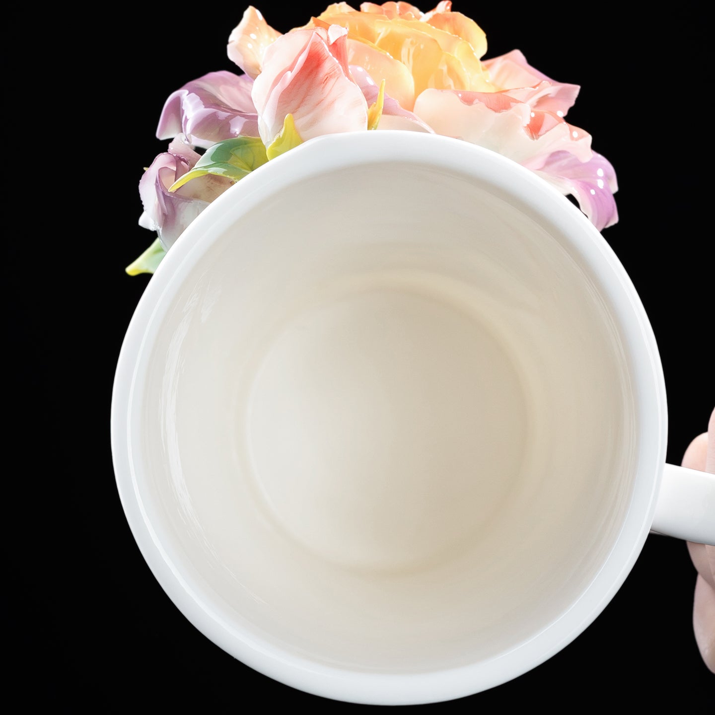 Intangible Cultural Heritage Hand-Sculpted Floral Ceramic Rose-Patterned Water/Coffee Cup - 100% Handcrafted