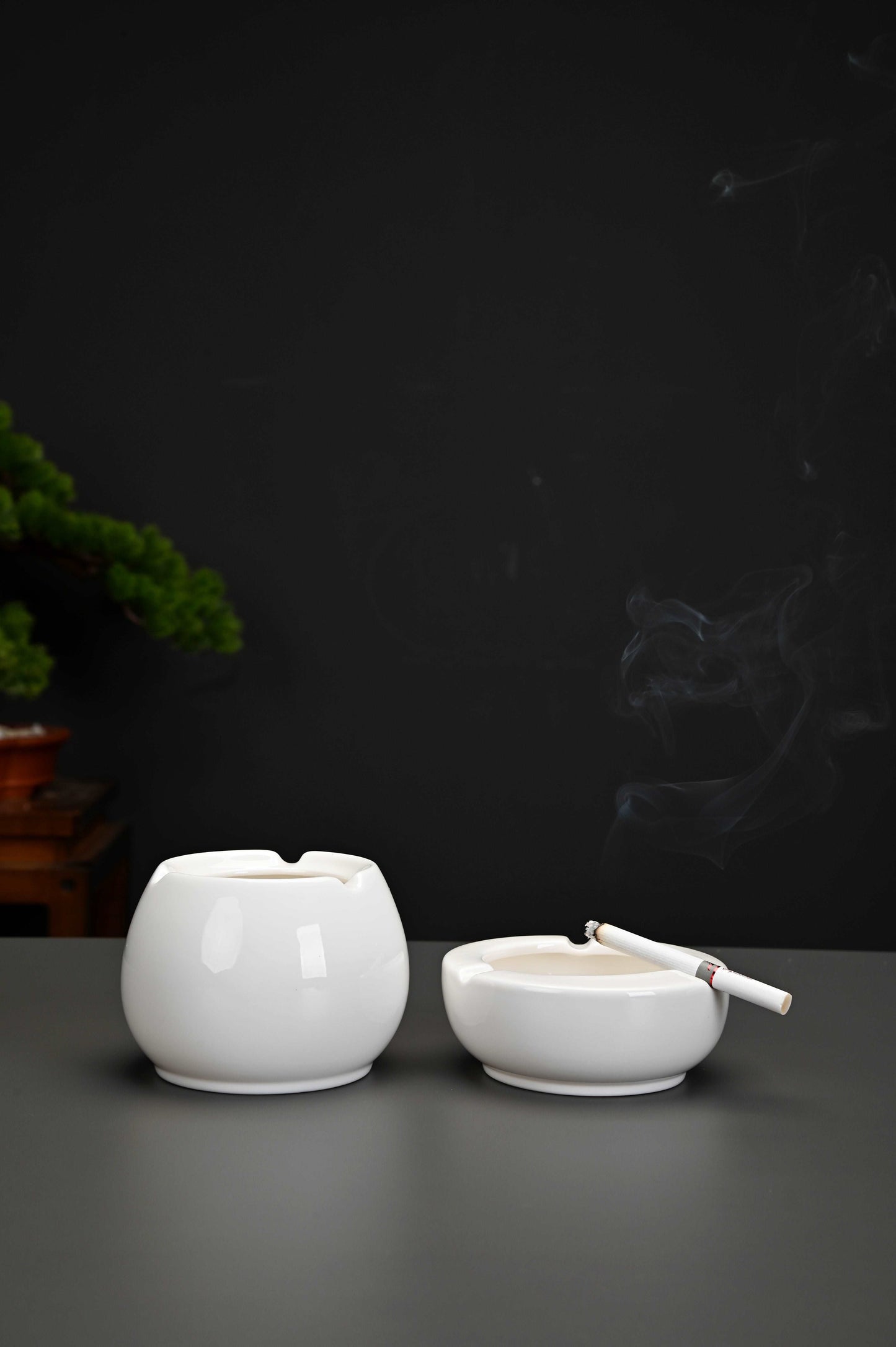 Ashtray,  portable decorative modern ashtray for home office indoor outdoor patio use, white ceramic ashtray with high gloss, cute and cool ashtray, best gift choice（classic+classic high   Set of 2） - LAMDAWN