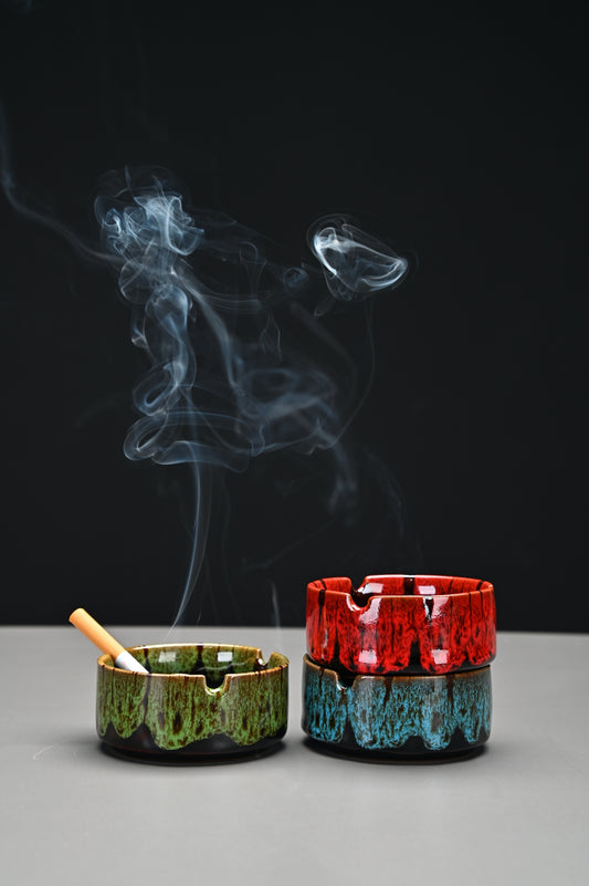 Ashtrays for Cigarettes, Portable Decorative Modern Ashtray for Home Office Indoor Outdoor Patio Use, Colored Ceramic Ashtrays Glossy, Fancy Cute Cool Ash Tray, Best Gift Idea.    (Set of 3) | INCENSE BURNER | LAMDAWN