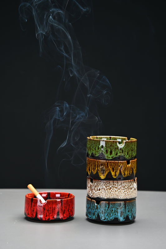 Ashtrays for Cigarettes, Portable Decorative Modern Ashtray for Home Office Indoor Outdoor Patio Use, Colored Ceramic Ashtrays Glossy, Fancy Cute Cool Ash Tray, Best Gift Idea.    (Set of 5) | INCENSE BURNER | LAMDAWN