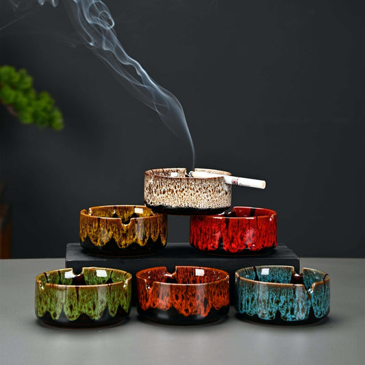 Ashtrays for Cigarettes, Portable Decorative Modern Ashtray for Home Office Indoor Outdoor Patio Use, Colored Ceramic Ashtrays Glossy, Fancy Cute Cool Ash Tray, Best Gift Idea.    (Set of 6) | INCENSE BURNER | LAMDAWN