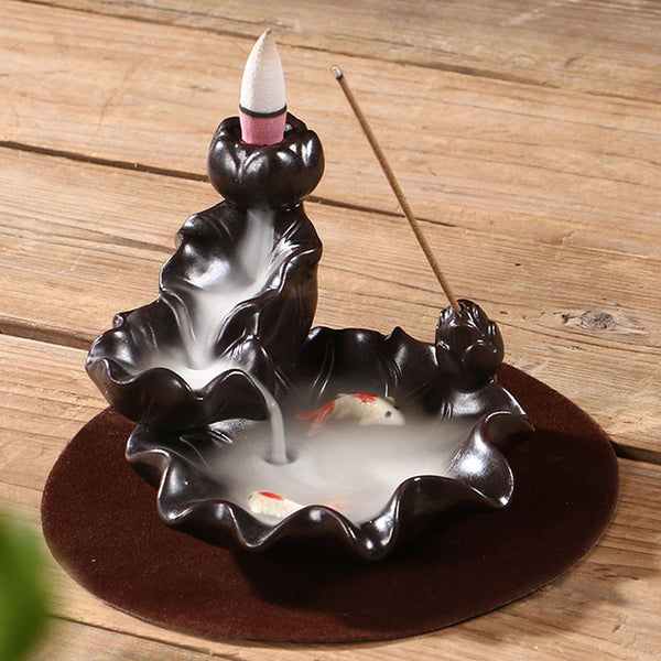 BackFlow Incense Burner | Ceramic Incense Burners Ceramic Figurines | Koi in couples | LAMDAWN