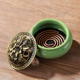 LAMDAWN Ceramic Incense Burner with Incense Stick Holder + Insulation use for Stick or Coil Incense, Sage Cones and Frankincense (Apple Green) - LAMDAWN