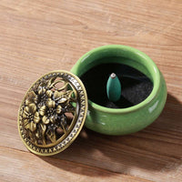 LAMDAWN Ceramic Incense Burner with Incense Stick Holder + Insulation use for Stick or Coil Incense, Sage Cones and Frankincense (Apple Green) - LAMDAWN