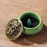 LAMDAWN Ceramic Incense Burner with Incense Stick Holder + Insulation use for Stick or Coil Incense, Sage Cones and Frankincense (Apple Green) - LAMDAWN