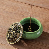 LAMDAWN Ceramic Incense Burner with Incense Stick Holder + Insulation use for Stick or Coil Incense, Sage Cones and Frankincense (Apple Green) - LAMDAWN