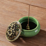 LAMDAWN Ceramic Incense Burner with Incense Stick Holder + Insulation use for Stick or Coil Incense, Sage Cones and Frankincense (Apple Green) - LAMDAWN