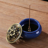 LAMDAWN Ceramic Incense Burner with Incense Stick Holder + Insulation use for Stick or Coil Incense, Sage Cones and Frankincense (Blue) - LAMDAWN