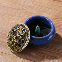 LAMDAWN Ceramic Incense Burner with Incense Stick Holder + Insulation use for Stick or Coil Incense, Sage Cones and Frankincense (Blue) - LAMDAWN