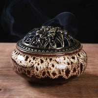 LAMDAWN Ceramic Incense Burner with Incense Stick Holder + Insulation use for Stick or Coil Incense, Sage Cones and Frankincense (Fambe Ash) - LAMDAWN