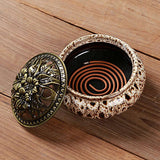 LAMDAWN Ceramic Incense Burner with Incense Stick Holder + Insulation use for Stick or Coil Incense, Sage Cones and Frankincense (Fambe Ash) - LAMDAWN