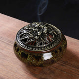 LAMDAWN Ceramic Incense Burner with Incense Stick Holder + Insulation use for Stick or Coil Incense, Sage Cones and Frankincense (Fambe Green) - LAMDAWN